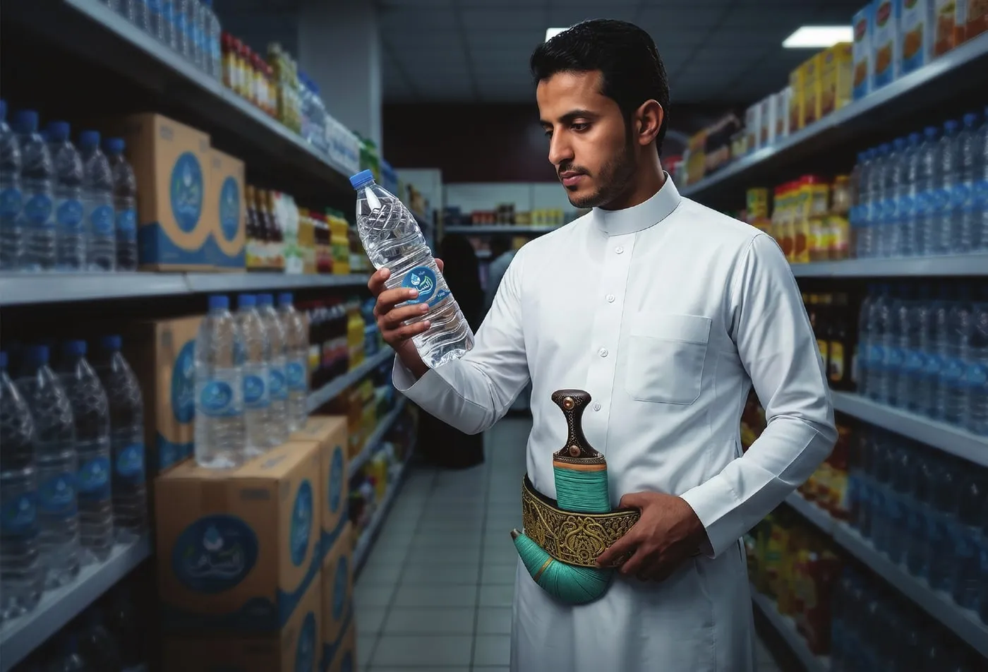 Consumer choosing Al Saqi from a retail shelf